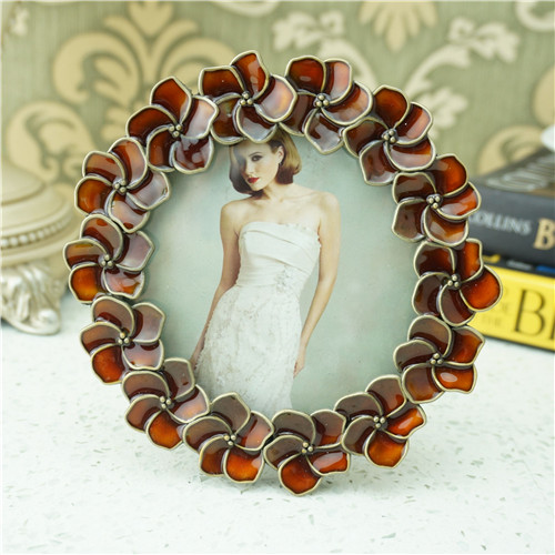 Amber Enamel Flower Wreath Oval Photo Frame