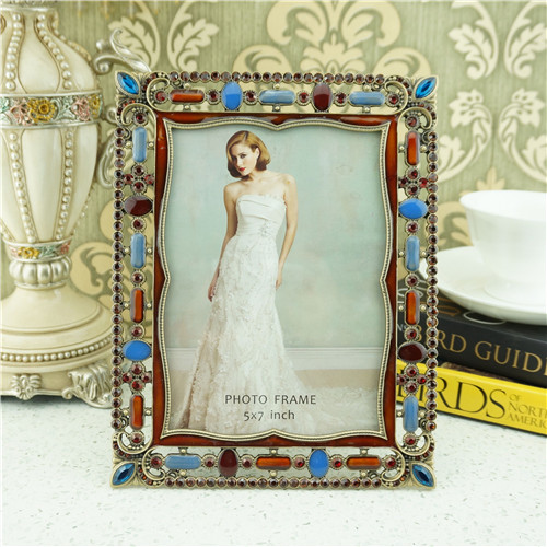 Multicolor Gemstone and Red Enamel Vintage Photo Frame