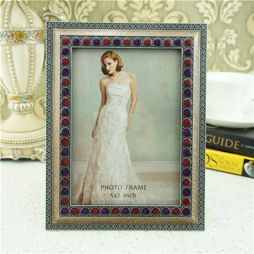 Red and Purple Cabochon Vintage Metal Photo Frame