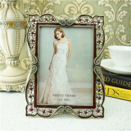 Pink Blossom and Ivory Enamel Vintage Photo Frame