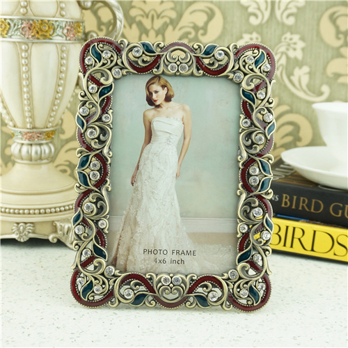 Red and Teal Baroque Scroll Jeweled Photo Frame