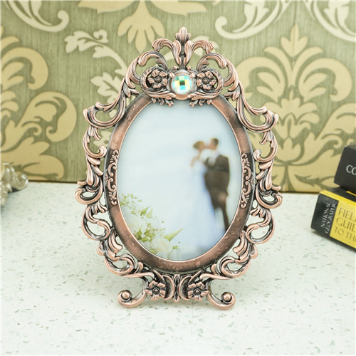 Copper Baroque Crystal Crest Oval Vintage Photo Frame