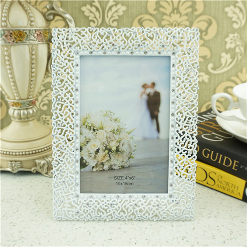 White Filigree Crystal Wedding Photo Frame