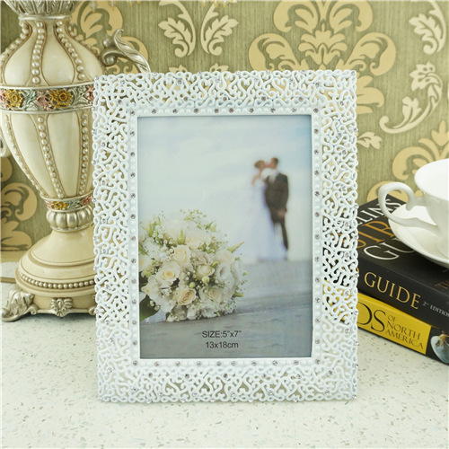 White Filigree Crystal Wedding Photo Frame - view 2