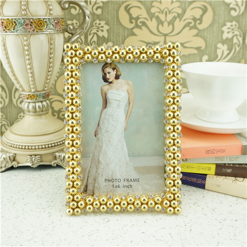 Gold Bubble-Bead Crystal Border Portrait Photo Frame