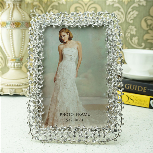 Droplet-Tipped Botanical Scroll Jeweled Portrait Frame
