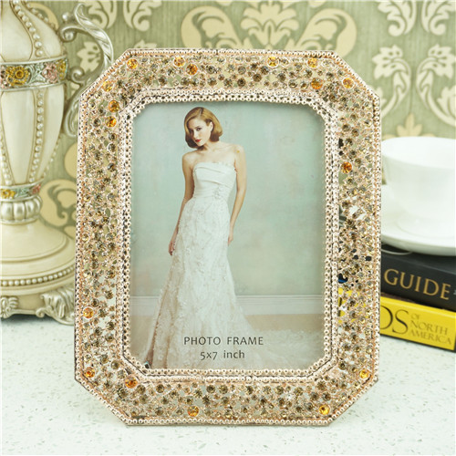 Beveled Octagon Mixed-Cut Crystal Mosaic Jeweled Metal Photo Frame - view 2