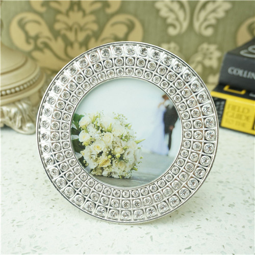 Concentric Round Crystal Halo Jeweled Metal Photo Frame