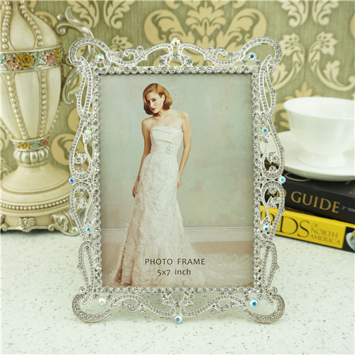 Baroque Scroll and Teardrop Crystal Jeweled Metal Photo Frame
