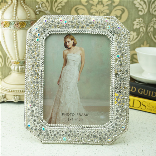 Beveled Octagon Mixed-Cut Crystal Mosaic Jeweled Metal Photo Frame - view 1