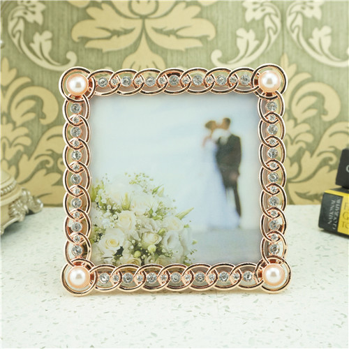 Interlocking Circle Chain Corner-Stone Jeweled Metal Photo Frame - view 2