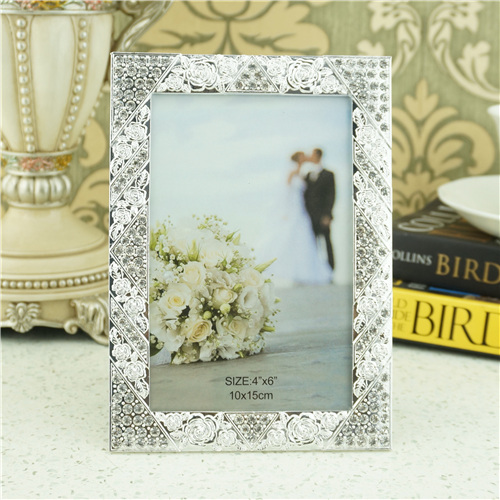 Rose Medallion and Diamond Lattice Jeweled Metal Photo Frame - view 1