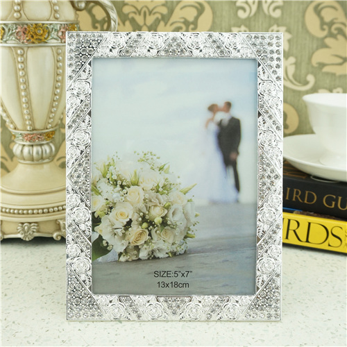 Rose Medallion and Diamond Lattice Jeweled Metal Photo Frame - view 2
