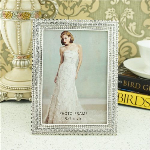 Layered Linear Crystal Band Jeweled Metal Photo Frame