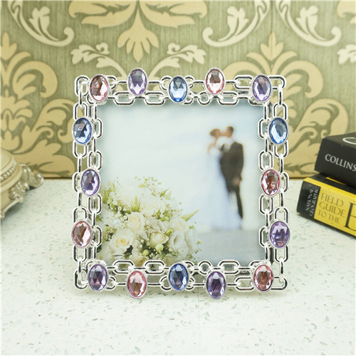 Pastel Oval Jewel Paperclip-Link Metal Photo Frame - view 1