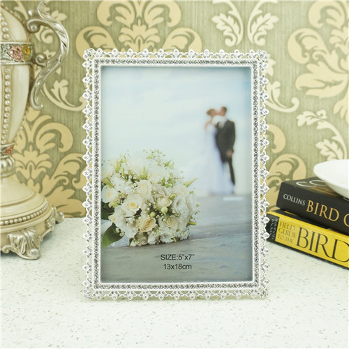 Delicate Scalloped Crystal Lace Jeweled Metal Photo Frame