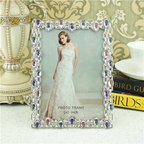 Pastel Oval Jewel Paperclip-Link Metal Photo Frame - view 2