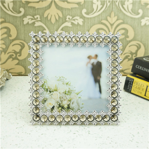 Smoky Round Jewel Fleur-de-Lis Metal Photo Frame