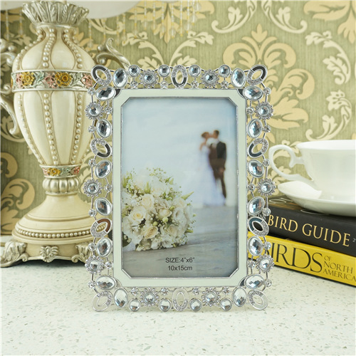 Oval Crystal Loop and Floral Cluster Metal Photo Frame - view 1