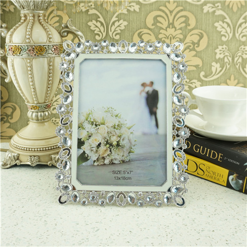 Oval Crystal Loop and Floral Cluster Metal Photo Frame - view 2