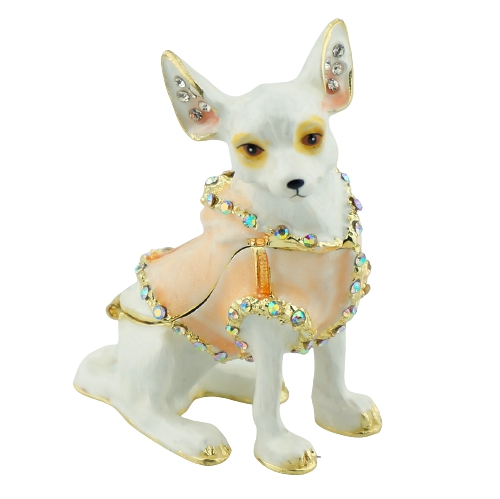 White Chihuahua Crystal Collar Animal Trinket Box