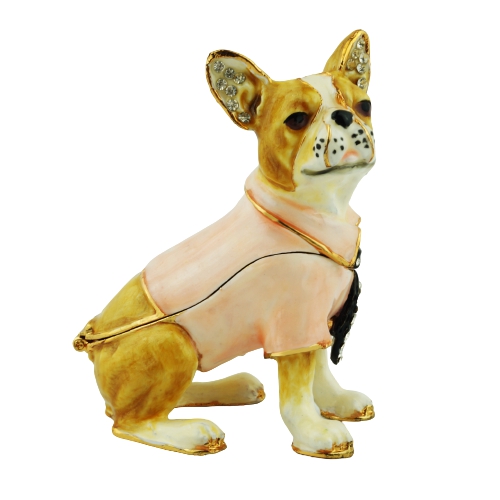 Tan Puppy Jacket Animal Trinket Box