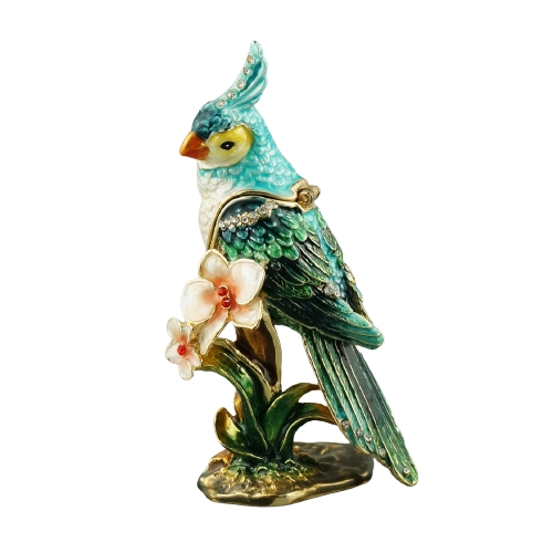 Turquoise Crested Bird Orchid Trinket Box