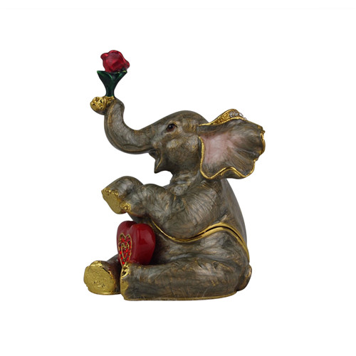 Rose-Bearing Elephant Animal Trinket Box