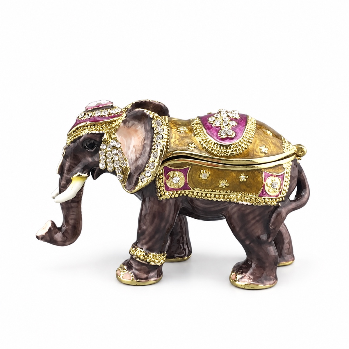 Jeweled Purple Saddle Elephant Animal Trinket Box