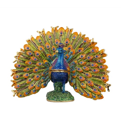 Peacock Fan Animal Trinket Box