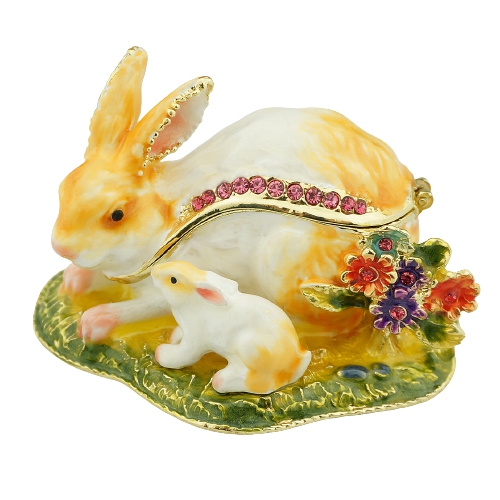 Rabbit family floral trinket box for an Easter gift collection