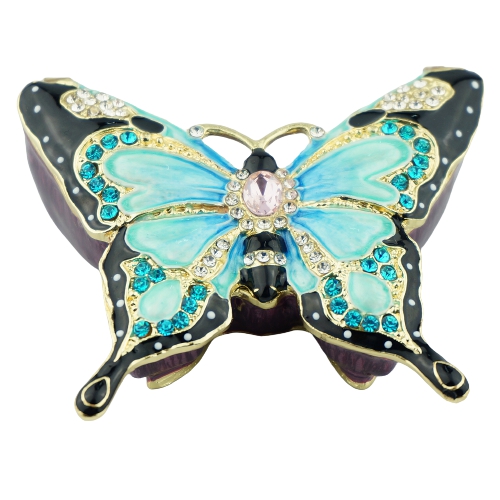 Aqua Crystal Butterfly Trinket Box