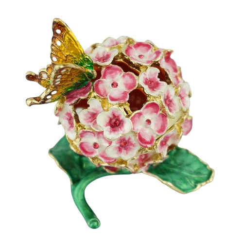 Pink Hydrangea Butterfly Trinket Box