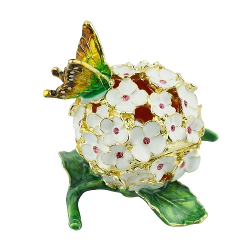 White Hydrangea Butterfly Trinket Box