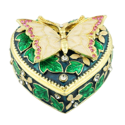 Ivory Butterfly Garden Heart Trinket Box