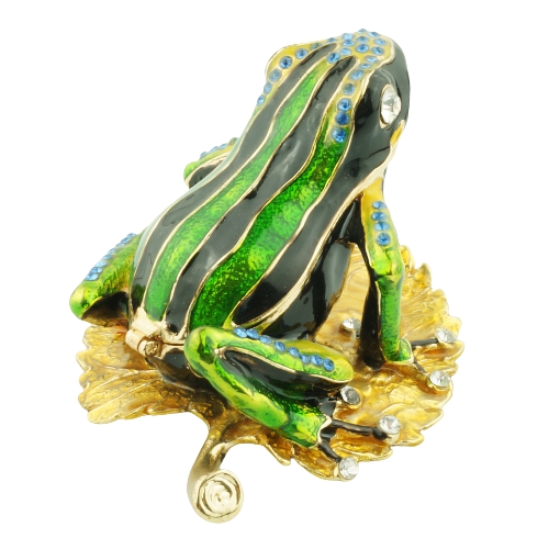Green Frog on Lily Pad Animal Trinket Box