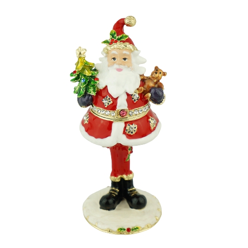 Santa with Tree and Teddy Bear Trinket Box