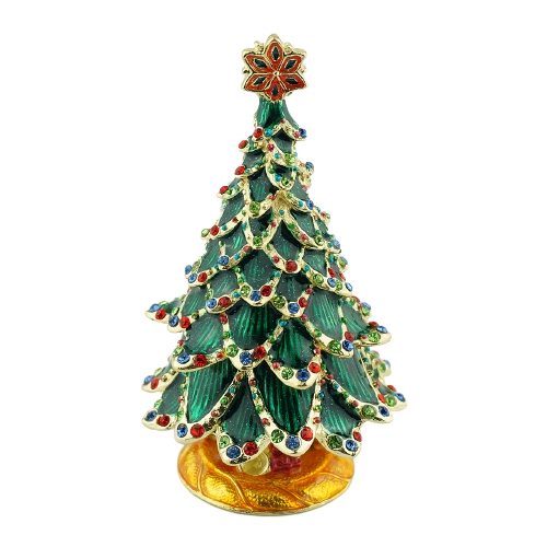 Slim Green Jeweled Christmas Tree Trinket Box