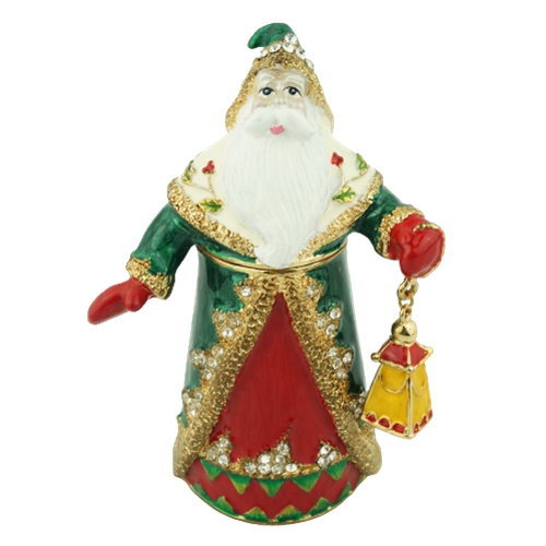 Green Coat Santa with Lantern Trinket Box