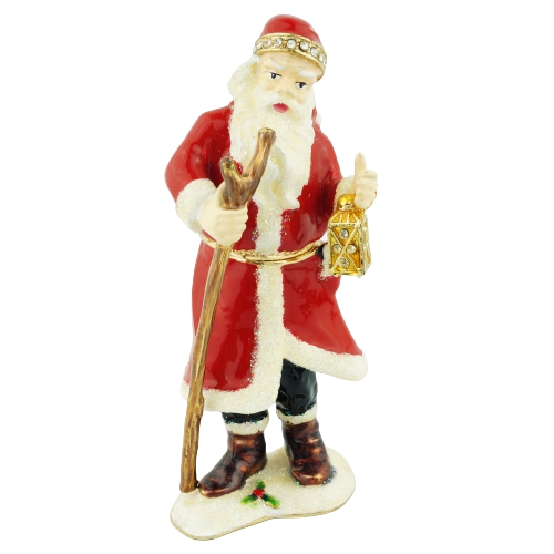 Walking Santa with Lantern Trinket Box