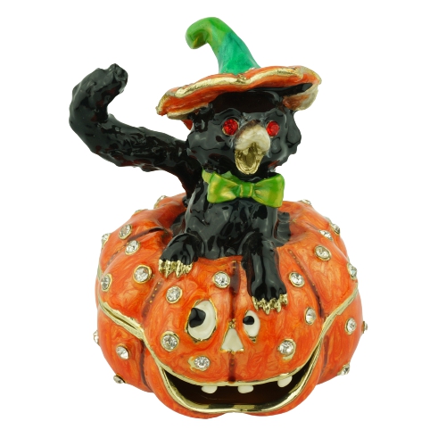 Black Cat Jack-o-Lantern Trinket Box