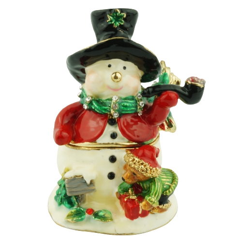 Snowman with Top Hat and Stocking Trinket Box
