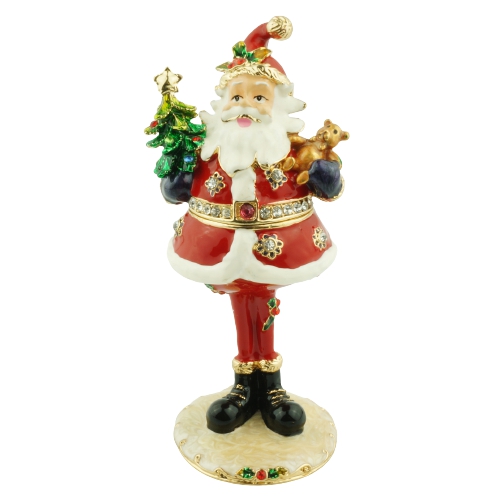 Santa Tree and Teddy Figurine Trinket Box