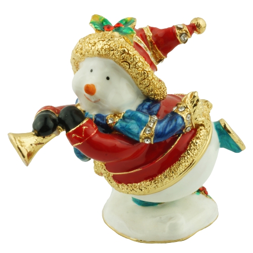 Flying Snowman with Trumpet Trinket Box