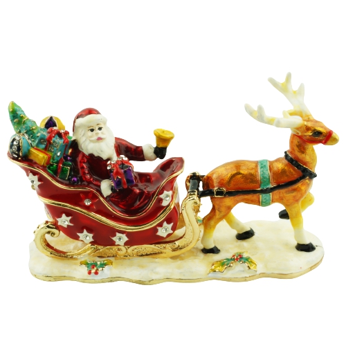 Santa and Reindeer Sleigh Trinket Box