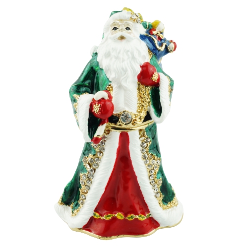 Father Christmas in Green Robe Trinket Box