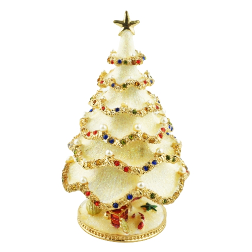 Ivory Gold Garland Christmas Tree Trinket Box