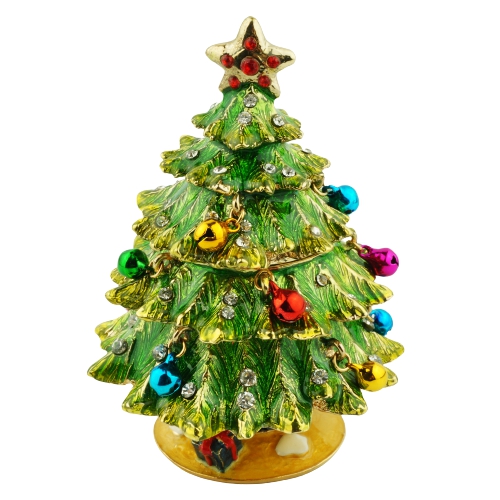 Green Gold Tinsel Christmas Tree Trinket Box