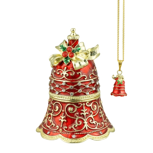 Red Poinsettia Christmas Bell Ornament Trinket Box