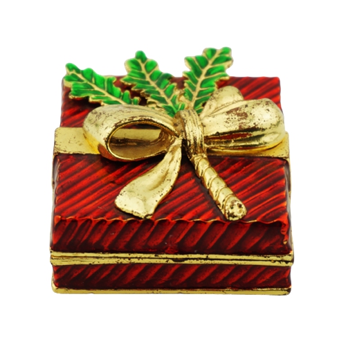 Red Gift Box with Gold Ribbon Trinket Box